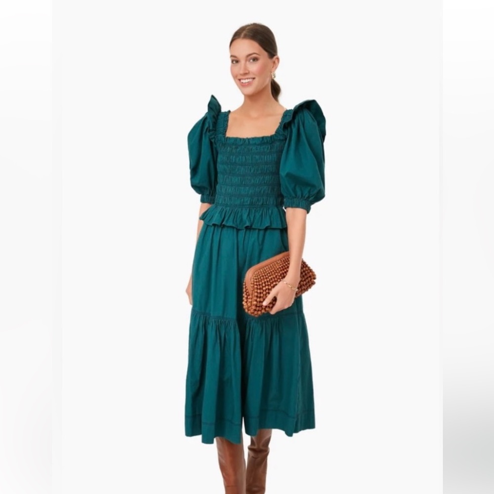 Sea Forest Sybil Solid Cotton Puff Sleeve Smocked Dress